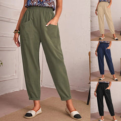 Women’s Cotton Linen Elastic-Waist Trousers