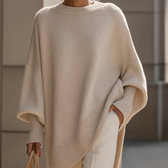 Women’s Oversized Asymmetric-Hem Knit Jumper in Beige