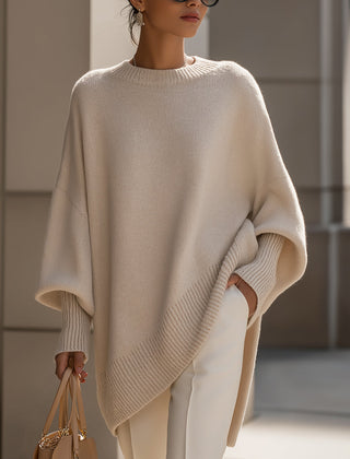 Women’s Oversized Asymmetric-Hem Knit Jumper in Beige