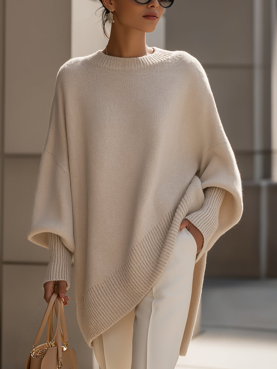 Women’s Oversized Asymmetric-Hem Knit Jumper in Beige
