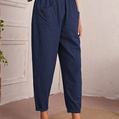 Women’s Cotton Linen Elastic-Waist Trousers