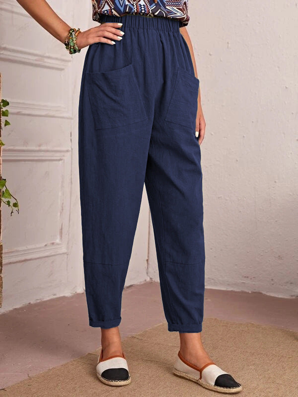Women’s Cotton Linen Elastic-Waist Trousers