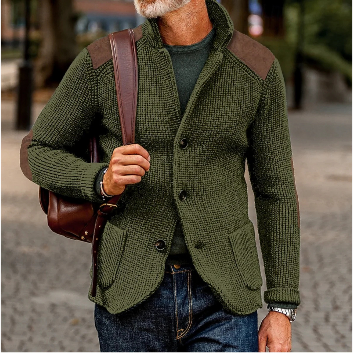 Men’s Chunky Knit Cardigan Blazer