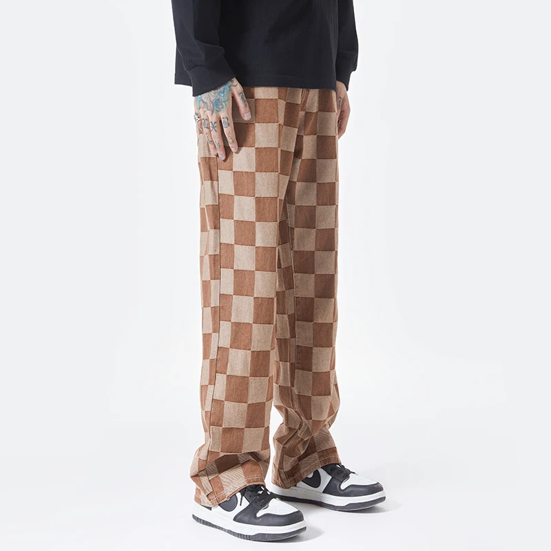 Men’s Check-Pattern Denim Trousers