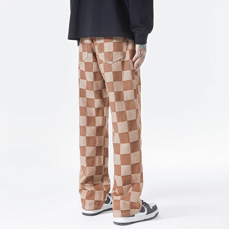 Men’s Check-Pattern Denim Trousers
