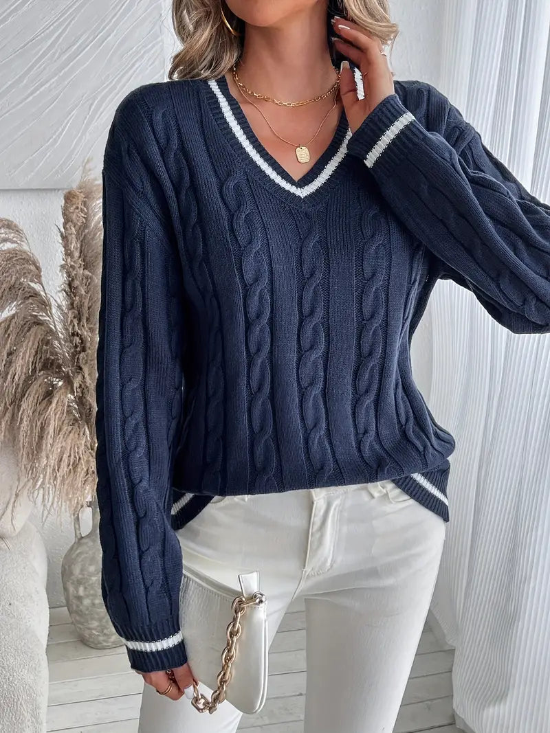 Women’s Cable-Knit V-Neck Sweater