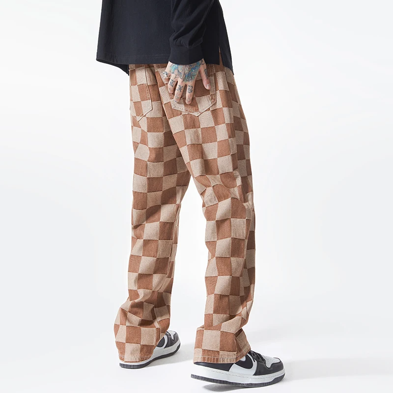 Men’s Check-Pattern Denim Trousers