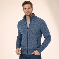 Men’s Merino Full-Zip Knit Jumper in Blue