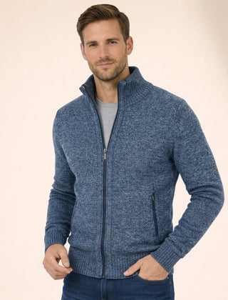 Men’s Merino Full-Zip Knit Jumper in Blue