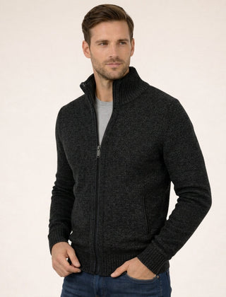 Men’s Merino Full-Zip Knit Jumper in Black