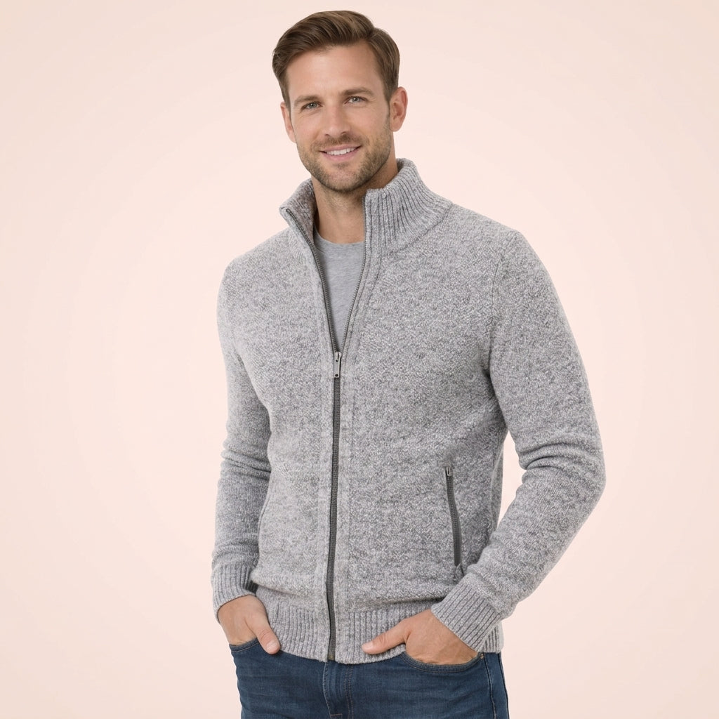 Men’s Merino Full-Zip Knit Jumper in Grey