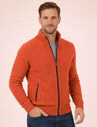 Men’s Merino Full-Zip Knit Jumper in Orange