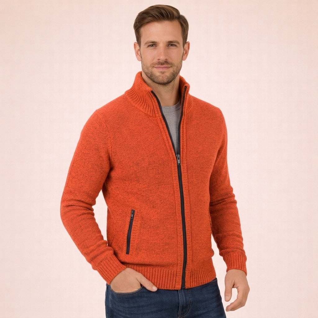 Men’s Merino Full-Zip Knit Jumper in Orange