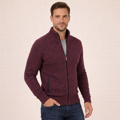 Men’s Merino Full-Zip Knit Jumper in Burgundy