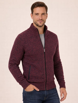 Men’s Merino Full-Zip Knit Jumper in Burgundy