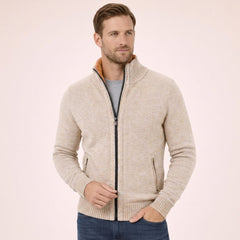 Men’s Merino Full-Zip Knit Jumper in Cream