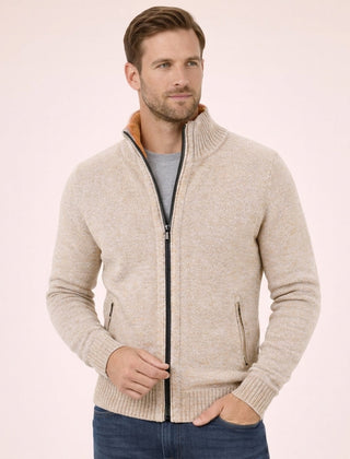 Men’s Merino Full-Zip Knit Jumper in Cream