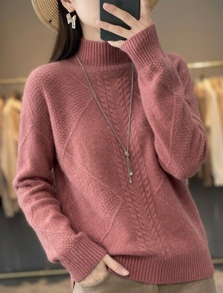 Women’s Cable-Textured High-Neck Jumper in Pink