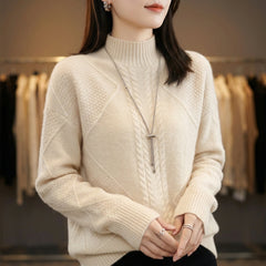 Women’s Cable-Textured High-Neck Jumper in Cream
