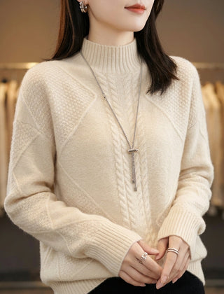 Women’s Cable-Textured High-Neck Jumper in Cream