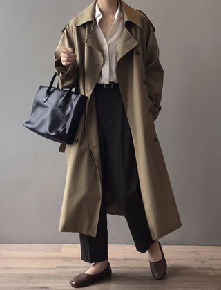 Women’s Belted Double-Breasted Gabardine Trench in Brown