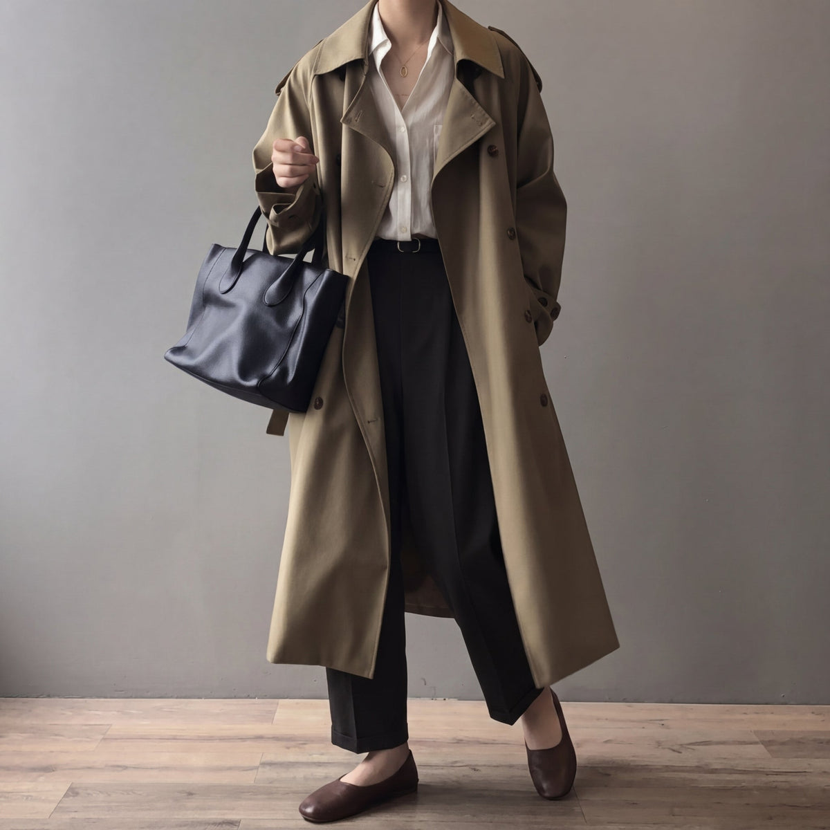 Women’s Belted Double-Breasted Gabardine Trench in Brown