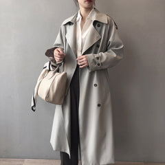 Women’s Belted Double-Breasted Gabardine Trench in Grey