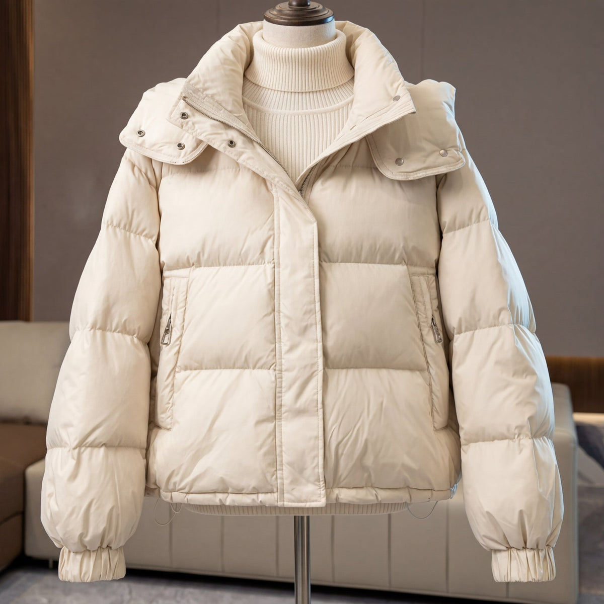 Valentina Quilted Women's Puffer Jacket - Cream