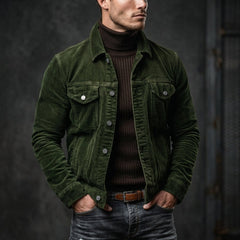 Men’s Corduroy Turn-Down Collar Jacket in Green