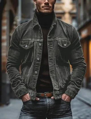 Men’s Corduroy Turn-Down Collar Jacket in Grey