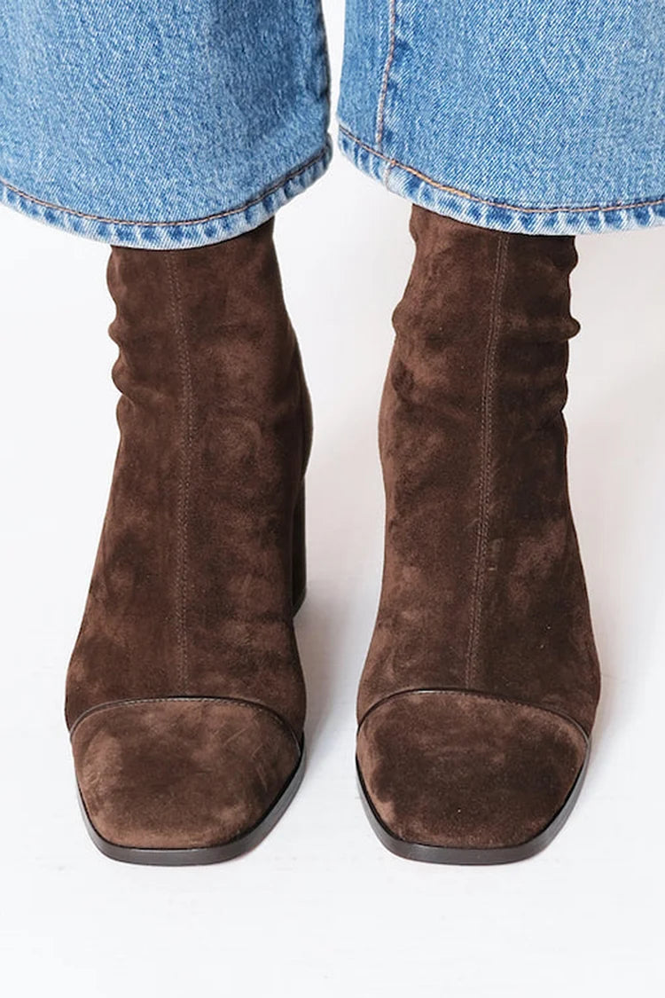 Women’s Faux-Suede Square-Toe Block-Heel Ankle Boots