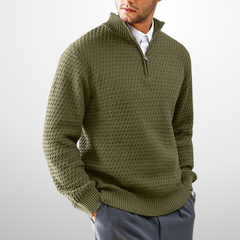 Men’s Basket-Textured Quarter-Zip Jumper in Green
