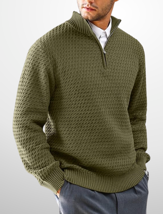 Men’s Basket-Textured Quarter-Zip Jumper in Green