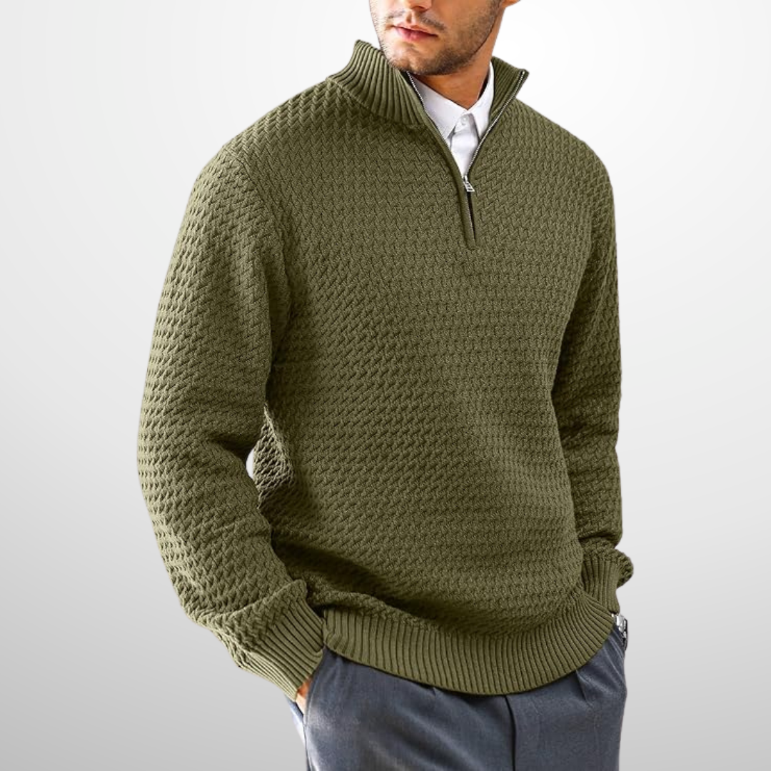 Men’s Basket-Textured Quarter-Zip Jumper in Green