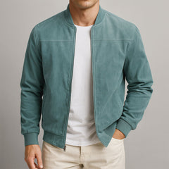 Men's Léo Suede-Look Bomber Jacket - Teal