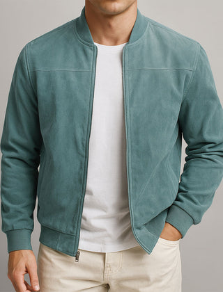Men's Léo Suede-Look Bomber Jacket - Teal