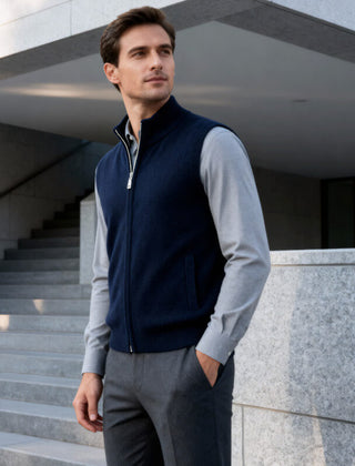 Harrington Soft Knit Zip Men's Vest - Navy Blue