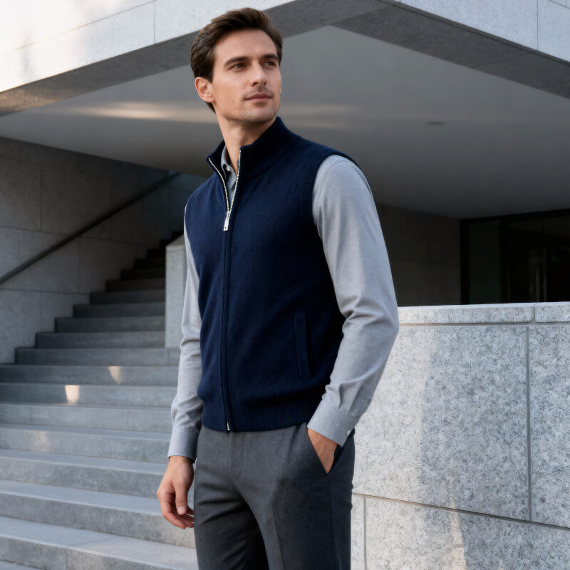 Harrington Soft Knit Zip Men's Vest - Navy Blue
