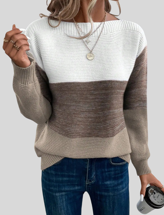 Women’s Ombre Colour-Block Crew-Neck Jumper in Brown