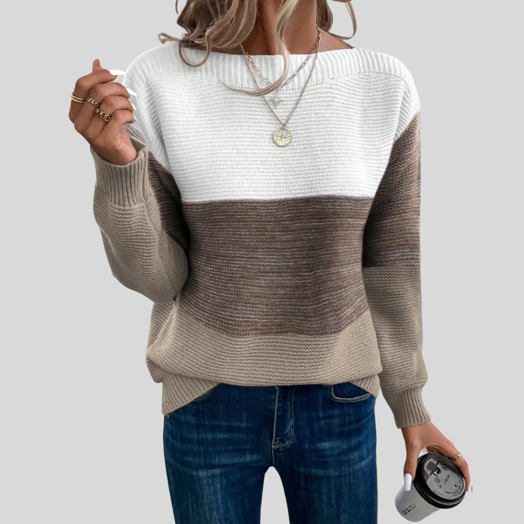 Women’s Ombre Colour-Block Crew-Neck Jumper in Brown