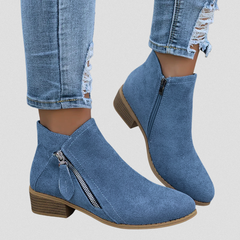 Women's Zip Ankle Boots - All-Day Comfort Fit - Blue