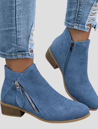 Women's Zip Ankle Boots - All-Day Comfort Fit - Blue