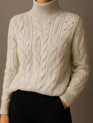 Selora Knit Turtleneck Women's Sweater - Beige
