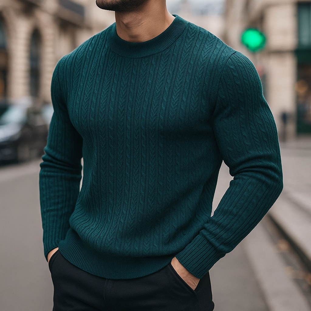 Cortina Knitted Wool Men's Sweater - Peacock Green
