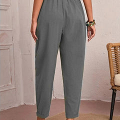 Women’s Cotton Linen Elastic-Waist Trousers