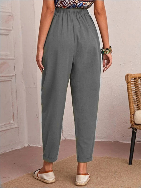 Women’s Cotton Linen Elastic-Waist Trousers