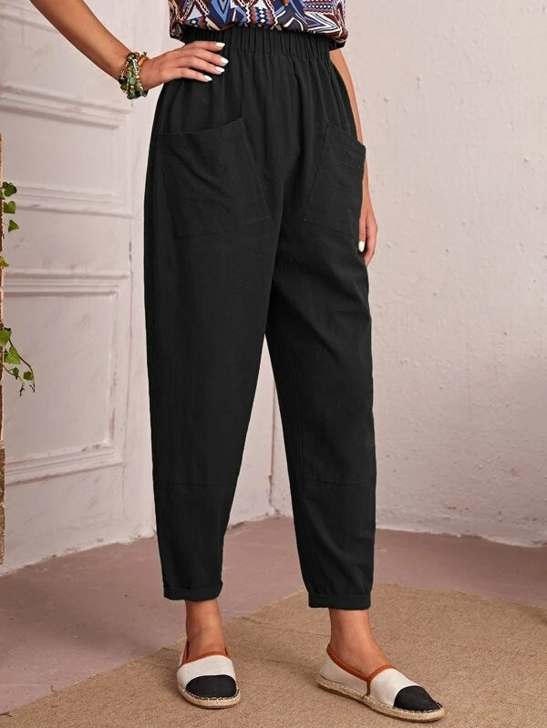 Women’s Cotton Linen Elastic-Waist Trousers