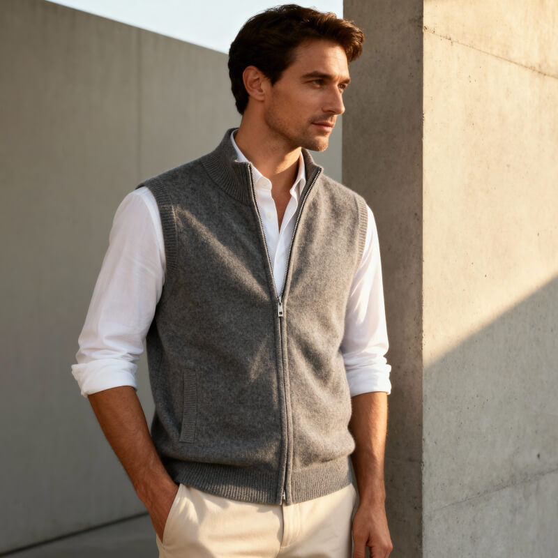 Harrington Soft Knit Zip Men's Vest - Ash Grey