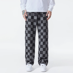 Men’s Check-Pattern Denim Trousers
