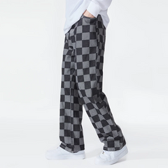 Men’s Check-Pattern Denim Trousers